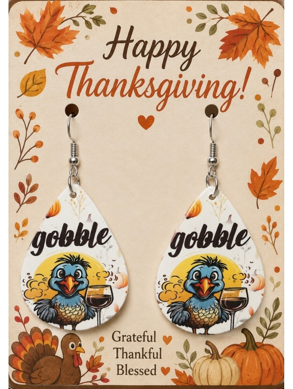 Fun Jewelry Thanksgiving Turkey Gobble Tear Drop Hypoallergenic Earrings